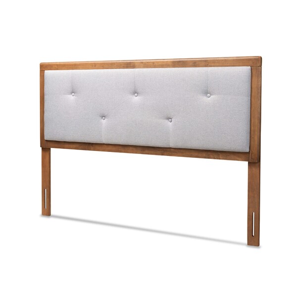 Abner Transitional Light Grey Fabric Upholstered And Walnut Brown Finished Wood Headboard-King